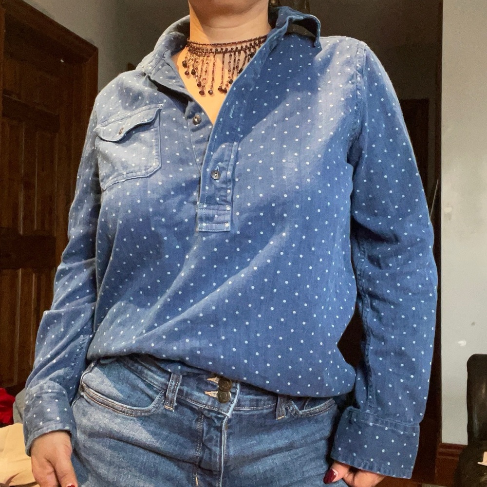 Lauren Ralph Lauren Blue Polka Dot Popover Shirt